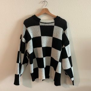 Knitted Mockneck Checkered Sweater